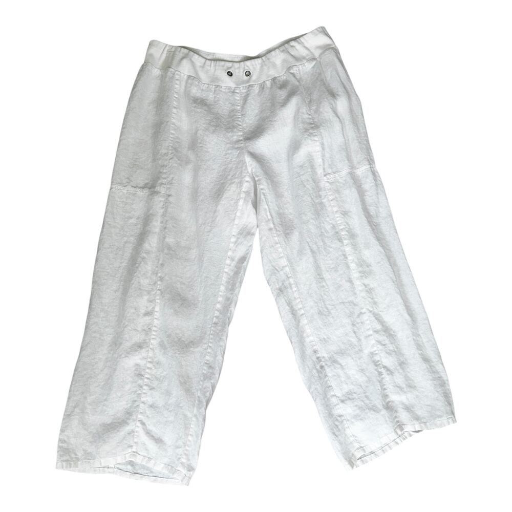 Eileen Fisher Organic Linen Cropped Pants 1X Natural Wide Leg
